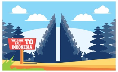 flat illustration of amazing tourist attractions in Indonesia, vector illustration