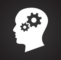 Human head with gears icon on black background for graphic and web design, Modern simple vector sign. Internet concept. Trendy symbol for website design web button or mobile app