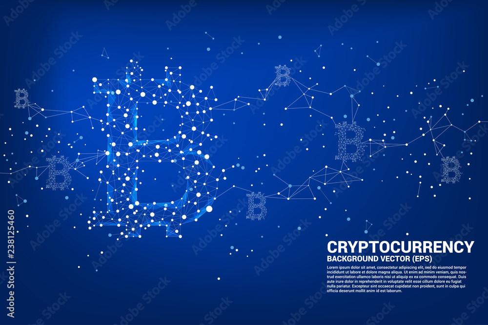 Poster Vector bitcoin icon from Polygon dot connect line. Concept for cryptocurrency technology and financial network connection.