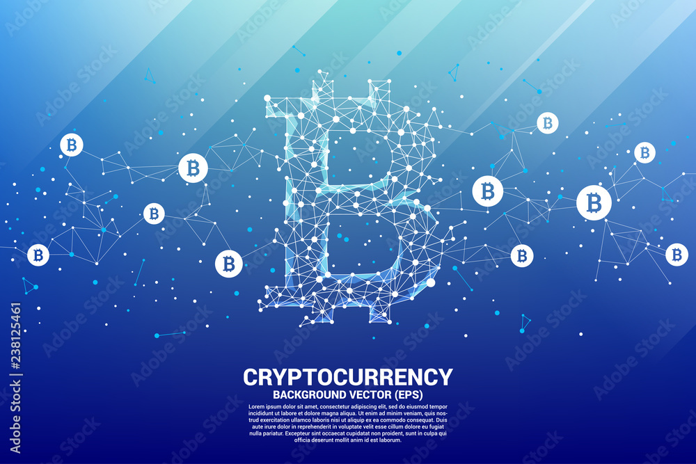 Poster Vector bitcoin icon from Polygon dot connect line. Concept for cryptocurrency technology and financial network connection.