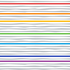 horizontal curved gray and rectangular rainbow lines, seamless pattern
