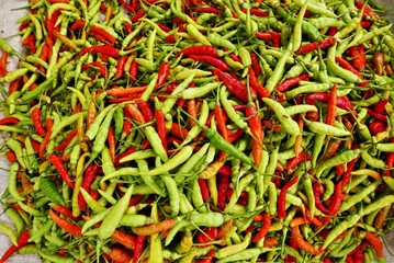 Red and green chili papers. Food and spices.