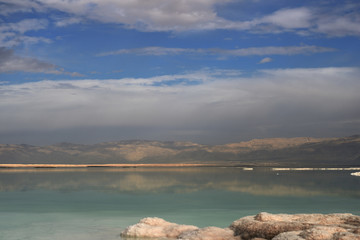 Dead sea seascape in cloudy weather