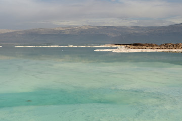 Dead sea seascape in cloudy weather