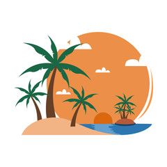 Simple Beach Palm Trees Sunset View Travel Island Illustration