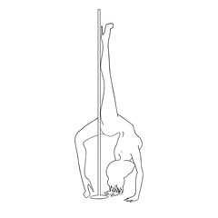 Black and white silhouette pole dance on a white background. Hand scketch exotic dance vector illustration. line clipart with text for logotype, badge, icon, logo, banner, tag, clothes