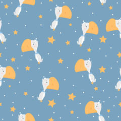 Naklejka na ściany i meble Seamless pattern with cute bird and night stars. For printing on textiles. Hand-drawn.
