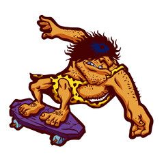 Caveman skateboarder young man 