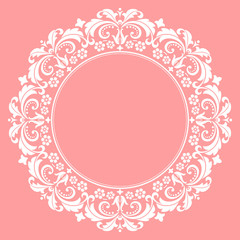 Decorative frame Elegant vector element for design in Eastern style, place for text. Floral pink border. Lace illustration for invitations and greeting cards