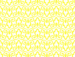 Flower geometric pattern. Seamless vector background. White and yellow ornament. Ornament for fabric, wallpaper, packaging, Decorative print
