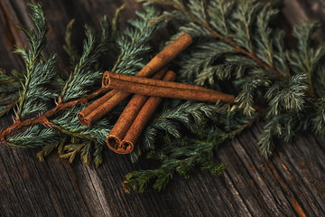 cinnamon and pine on wood