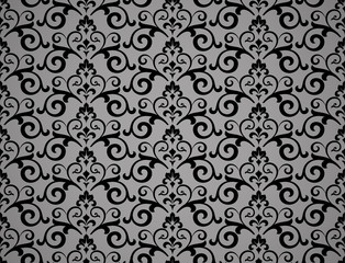 Floral pattern. Vintage wallpaper in the Baroque style. Seamless vector background. Black and grey ornament for fabric, wallpaper, packaging. Ornate Damask flower ornament