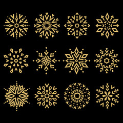 Snowflakes icon collection. Graphic modern gold ornament