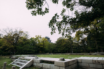 film style, Landscape of beautiful and colorful garden in Hiroshima Castle japanese style in summer day.
