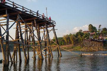 The longest wooden bridge in Sangkhla Buri, Kanchanaburi, Thailand.