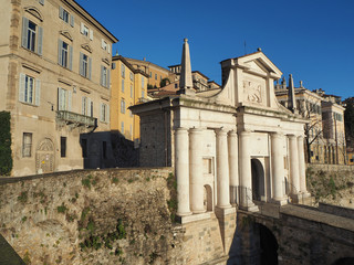 Bergamo, Italy. The old town. One of the beautiful city in Italy. Landscape at the old gate Porta San Giacomo