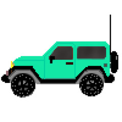 Pixel drawn 8 bit 2 door offroad vehicle with spare tire and antenna © ecummings00