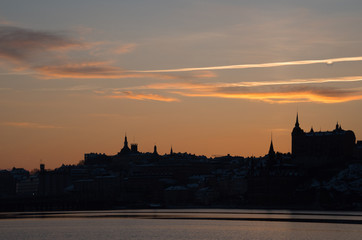 Color full morning winter view over lake Mälaren in Stockholm