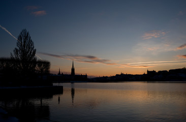 Fototapeta premium Color full morning winter view over lake Mälaren in Stockholm