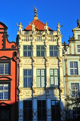 GDANSK, POLAND, DECEMBER 2, 2017. Popular historic tourist attraction Golden tenant house in old town.