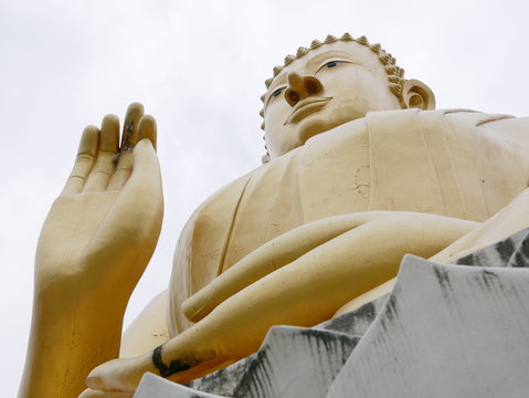 Huge beautiful golden Buddha image / statue - visitor's point of view