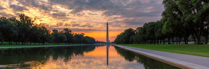 Papier Peint photo Lavable Lieux américains Lever du soleil panoramique au Washington Monument, Washington DC, USA