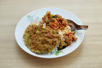 Thai food Rice Stir fried red curry  pork