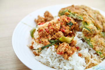Thai food Rice Stir fried red curry  pork