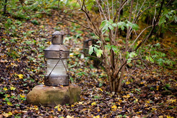 Fototapeta premium Garden lamp in garden at autumn