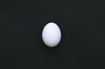 White chicken egg isolated on a black background.