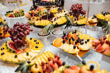 Luxury wedding catering.  Delicious candy bar at wedding recepti