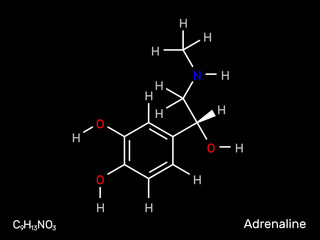 Adrenaline neurotransmitter structural formula. Vector illustration