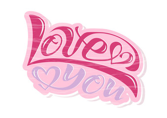 Handwritten text of calligraphy lettering translated into vector. Vector image of beautiful letters of the phrase love you for greeting card inscription icon or logo with a heart