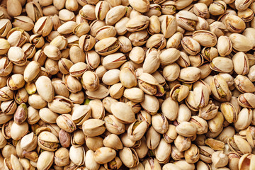 Close-up of pistachio. Salted pistachio - beer snack. 