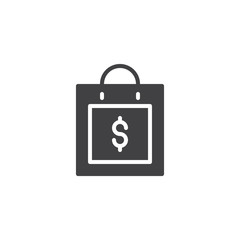 Shopping bag vector icon. filled flat sign for mobile concept and web design. Dollar money bag simple solid icon. Symbol, logo illustration. Pixel perfect vector graphics