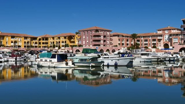 Lattes, Port Ariane,Herault, Occitanie, France. Boats mooring in the marina. Port Ariane is a marina near Montpellier built during th XXth century