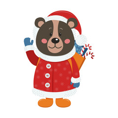 Isolated cute bear is dressed in winter clothes