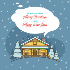 Fototapeta premium Christmas greeting card with night landscape