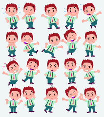 Cartoon character businessman in casual style. Set with different postures, attitudes and poses, doing different activities in isolated vector illustrations.