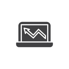 Business chart laptop vector icon. filled flat sign for mobile concept and web design. Chart arrow on notebook display simple solid icon. Symbol, logo illustration. Pixel perfect vector graphics