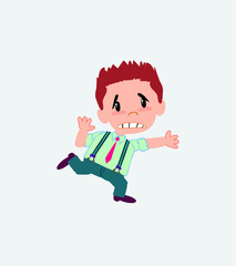 Businessman in casual style runs alarmed.