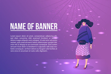 Vector flat illustration, fashion young woman in fashionable clothes, character colorful disco background. EPS 10