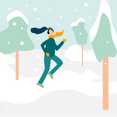 Girl running in winter, winter run