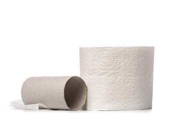 Roll Of Toilet Paper and empty roll Isolated On White Background