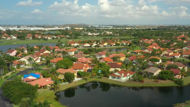 Aerial video residential homes Doral Florida 4k