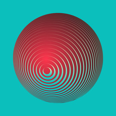 hypnotic sphere with concentric waves in red blue shades
