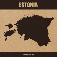 Detailed map of Estonia on craft paper background
