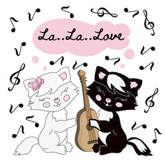 CAT MUSIC Valentine Vector Illustration Set for Print, Decoration, Fabric and Digital Paper