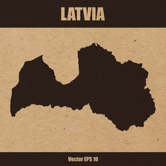 Detailed map of Latvia on craft paper background