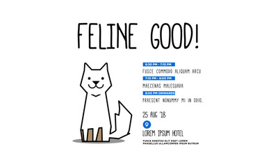 Feline Good Invitation Design with Cute Cat Illustration Where and When Details